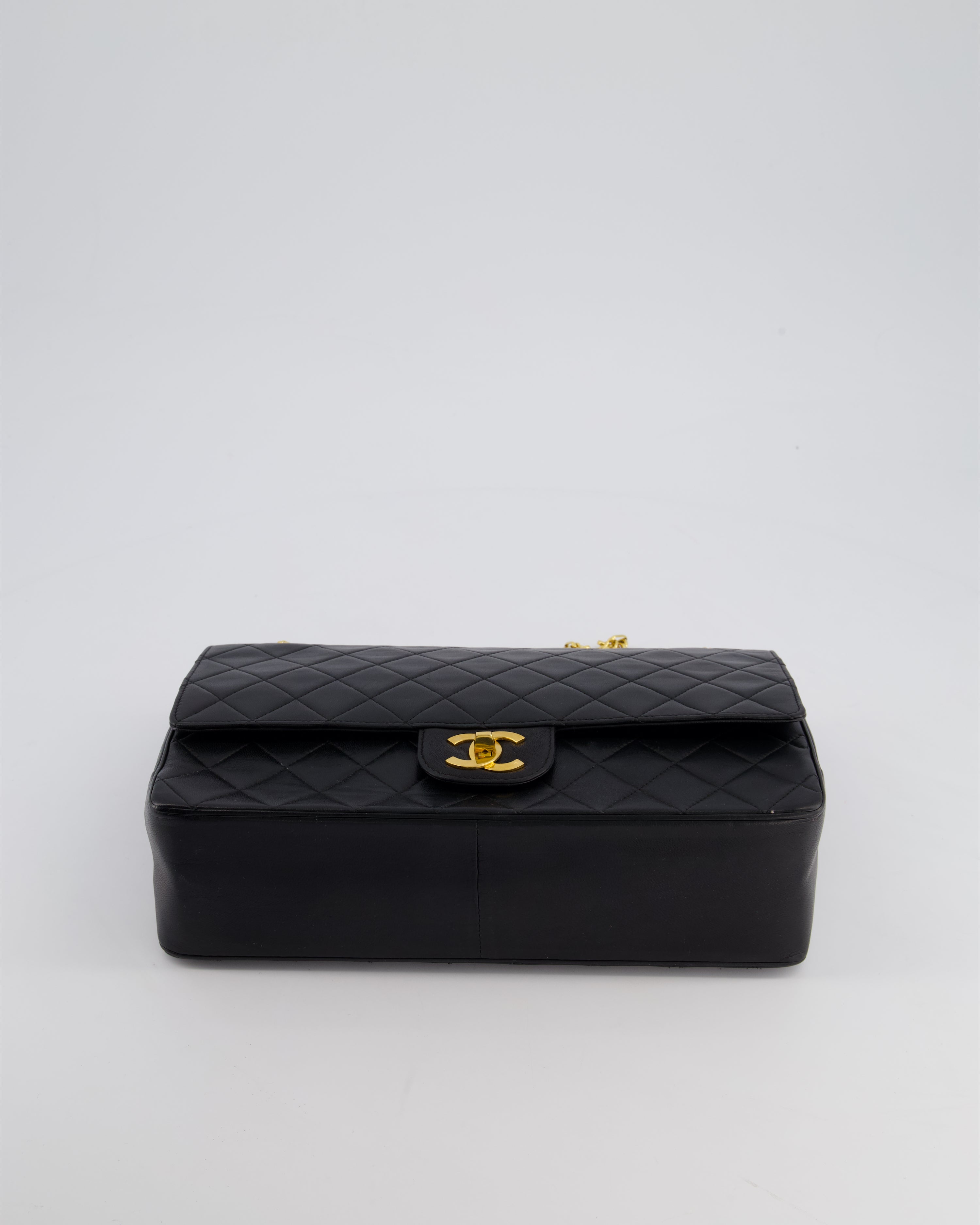 Top Quality Chanel Black Vintage Medium Lambskin Classic Flap with Stitched Edge and 24K Gold Hardware