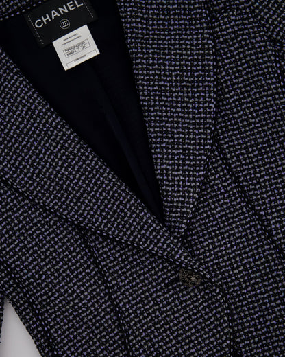 Top Quality Chanel Black & Grey Metallic Tweed Curved Hem Jacket with Ruthenium CC Button Detail FR 36 (UK 8)