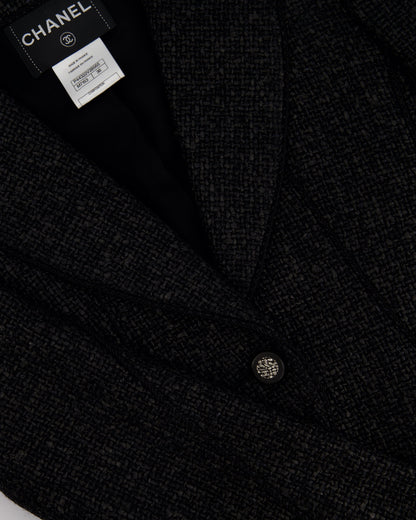 Top Quality Chanel Black Coated Tweed Curved Hem Jacket with Silver CC Button Detail FR 36 (UK 8)