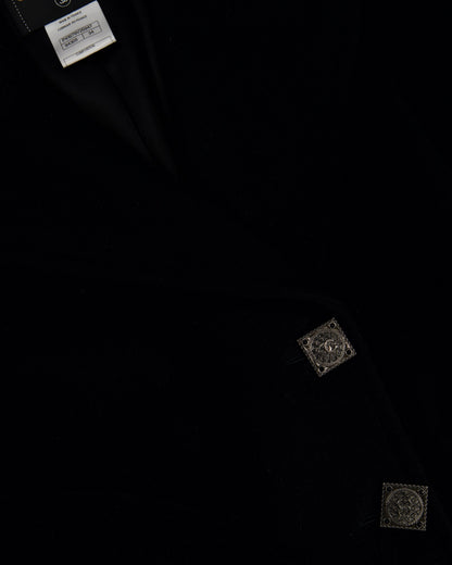Top Quality Chanel Black Wool Coat with Square Ruthenium CC Logo Buttons Size FR 34 (UK 6)