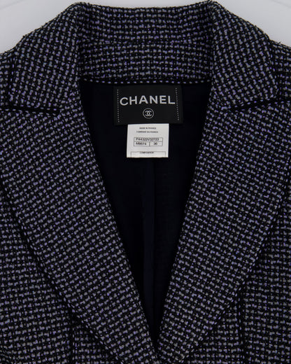Top Quality Chanel Black & Grey Metallic Tweed Curved Hem Jacket with Ruthenium CC Button Detail FR 36 (UK 8)
