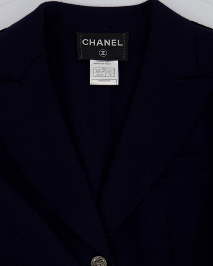Top Quality Chanel Navy Wool Blazer Jacket with Silver CC Button Detail FR 36 (UK 8)