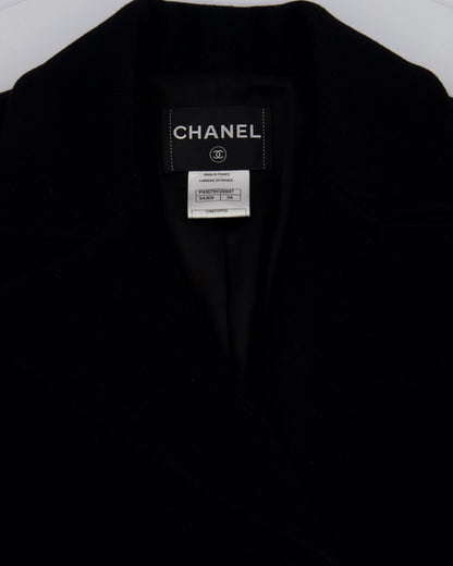 Top Quality Chanel Black Wool Coat with Square Ruthenium CC Logo Buttons Size FR 34 (UK 6)