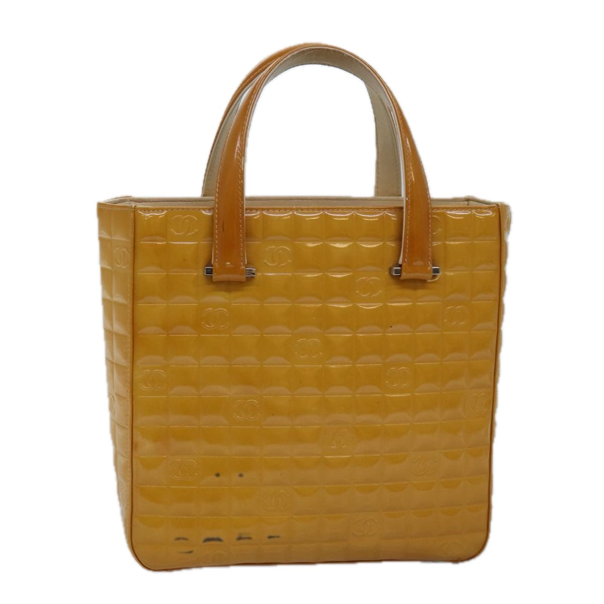 Top Quality Chanel Choco Bar Hand Bag Enamel Yellow CC Auth ac2997