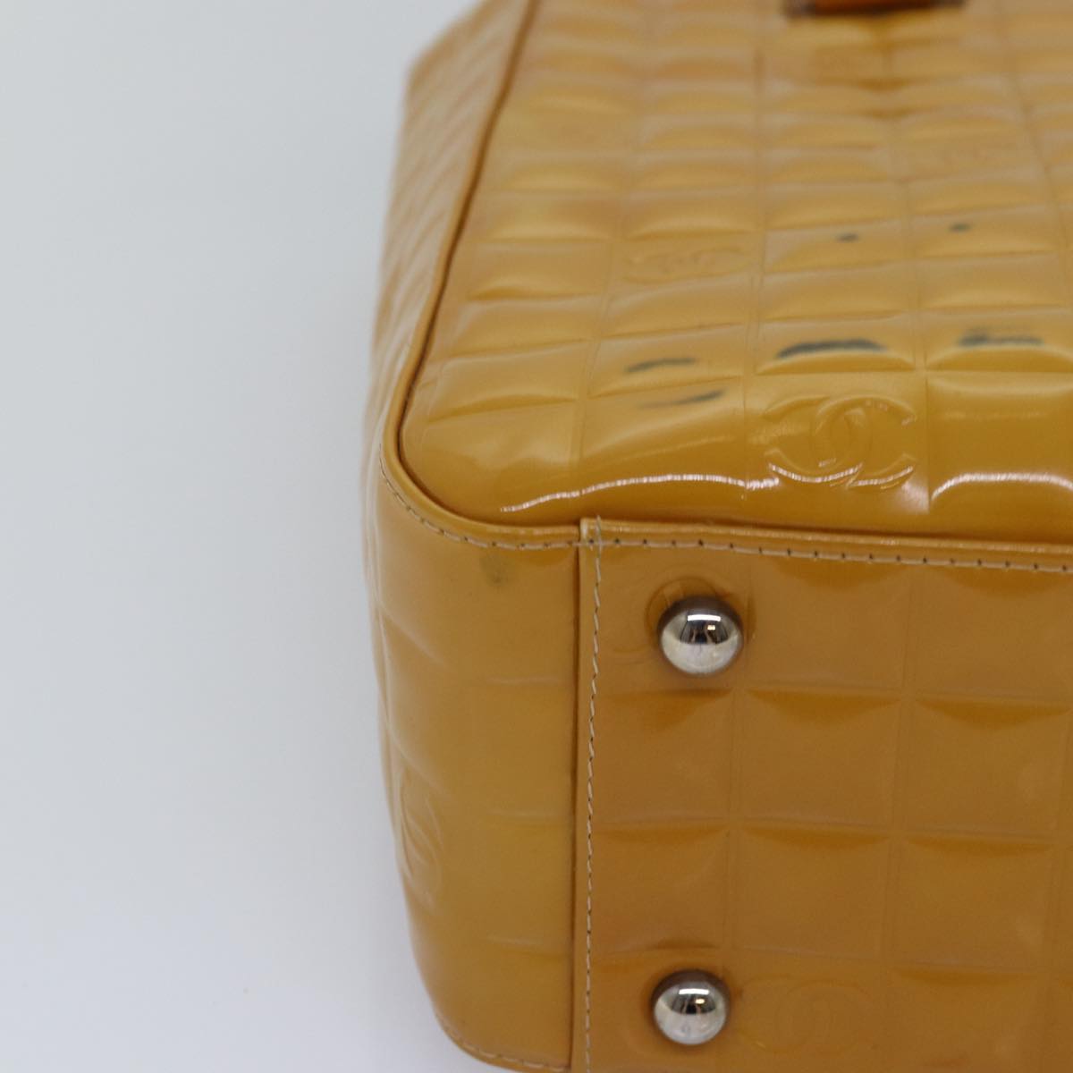 Top Quality Chanel Choco Bar Hand Bag Enamel Yellow CC Auth ac2997