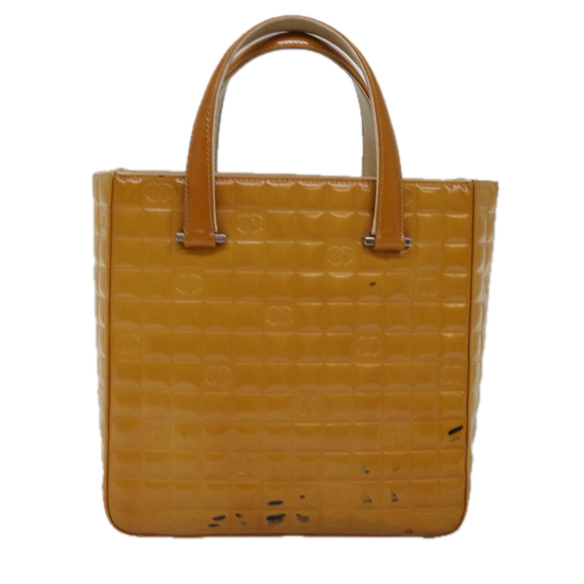 Top Quality Chanel Choco Bar Hand Bag Enamel Yellow CC Auth ac2997