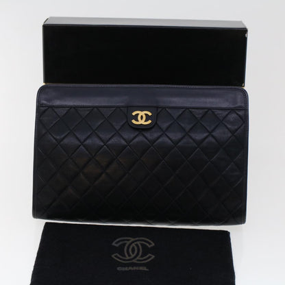 Top Quality Chanel Clutch Bag Lamb Skin Black CC Auth am4611