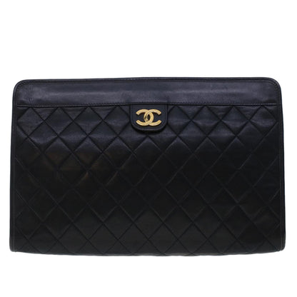 Top Quality Chanel Clutch Bag Lamb Skin Black CC Auth am4611