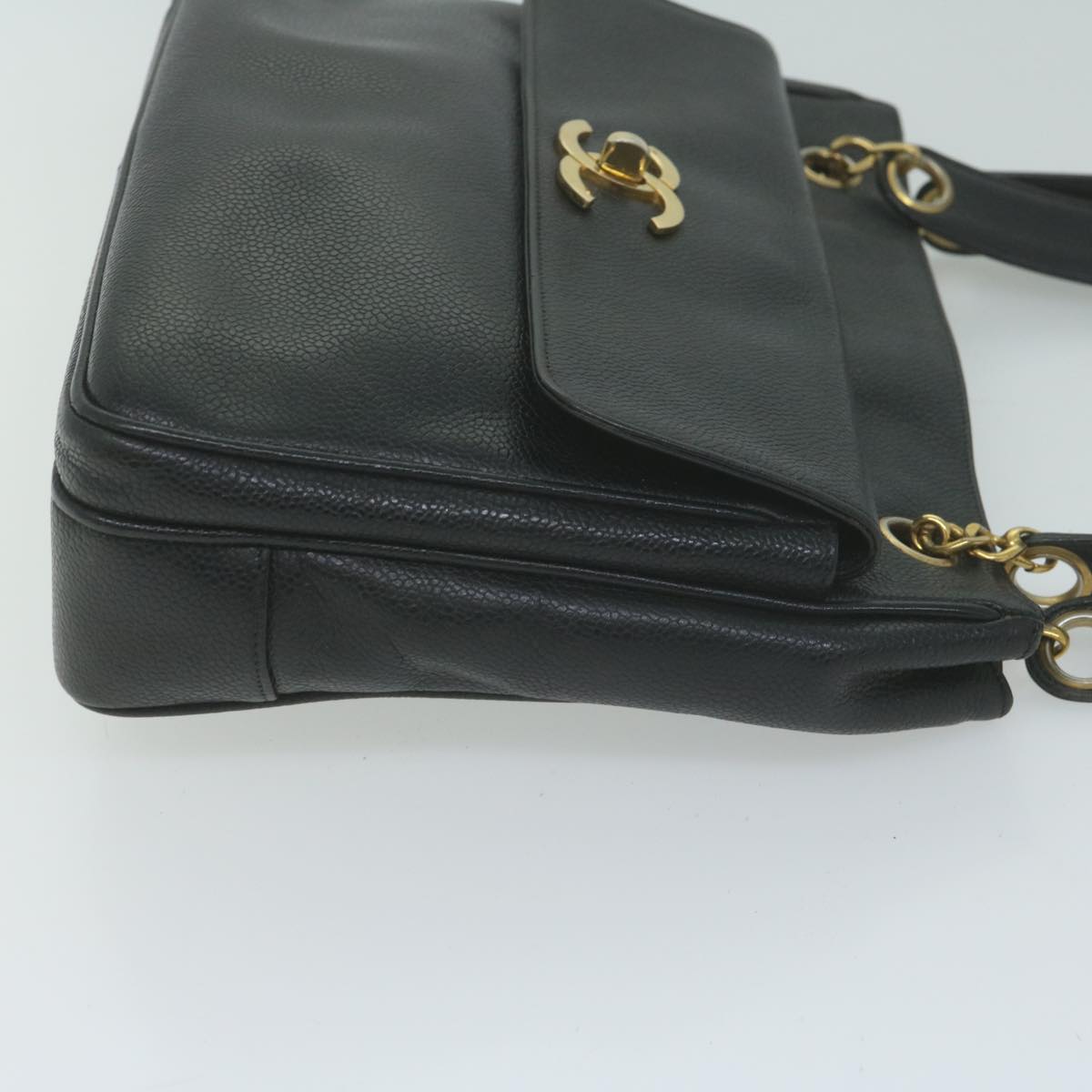 Top Quality Chanel Chain Turn Lock Shoulder Bag Caviar Skin Black CC Auth ar11351