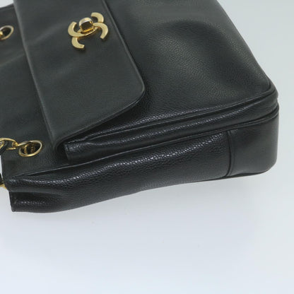 Top Quality Chanel Chain Turn Lock Shoulder Bag Caviar Skin Black CC Auth ar11351