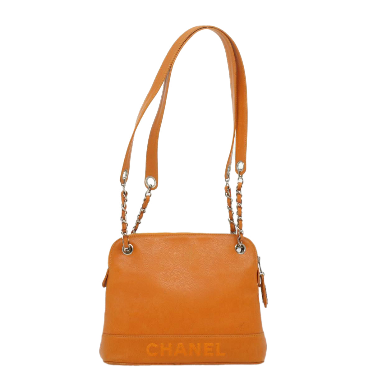 Top Quality Chanel Chain Shoulder Bag Caviar Skin Orange CC Auth ar8526