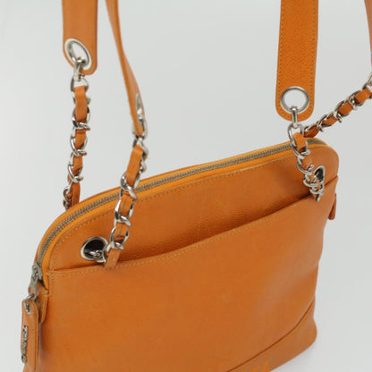 Top Quality Chanel Chain Shoulder Bag Caviar Skin Orange CC Auth ar8526