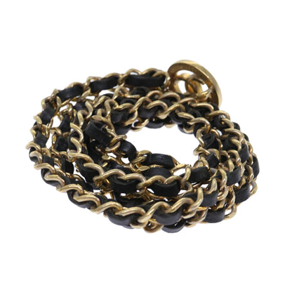 Top Quality Chanel Chain Belt Metal Leather Gold Tone Black CC Auth ar9801B