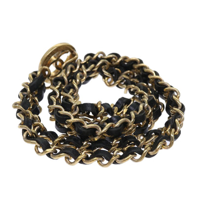 Top Quality Chanel Chain Belt Metal Leather Gold Tone Black CC Auth ar9801B