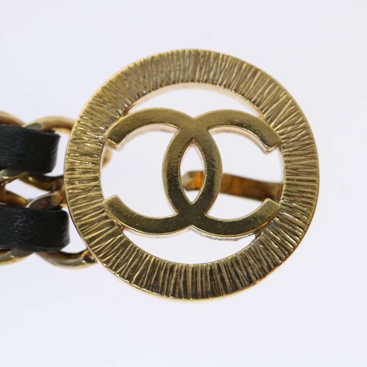 Top Quality Chanel Chain Belt Metal Leather Gold Tone Black CC Auth ar9801B