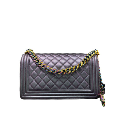 Top Quality Chanel Top Quality Chanel Boy New Bag Quilted Iridescent Goatskin Old Medium - Purple