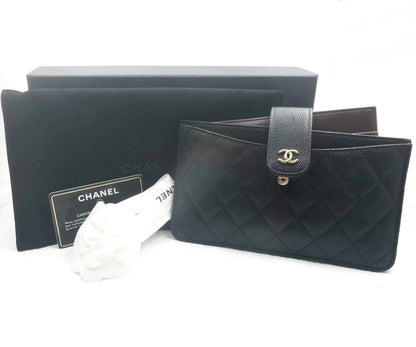 Top Quality Chanel Classic Black Caviar 2 Set Pouch Long Wallet