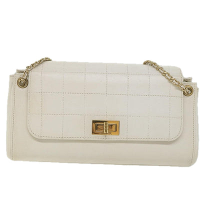 Top Quality Chanel Choco Bar line Chain Shoulder Bag Leather White CC Auth bs10047