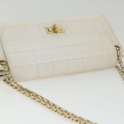 Top Quality Chanel Choco Bar line Chain Shoulder Bag Leather White CC Auth bs10047