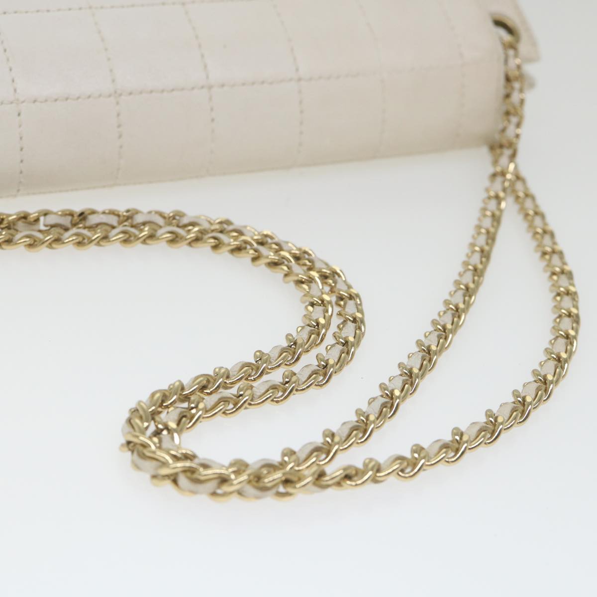 Top Quality Chanel Choco Bar line Chain Shoulder Bag Leather White CC Auth bs10047