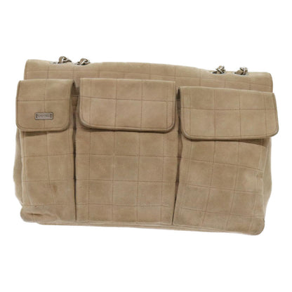 Top Quality Chanel Choco Bar Chain Shoulder Bag Suede Beige CC Auth bs11679