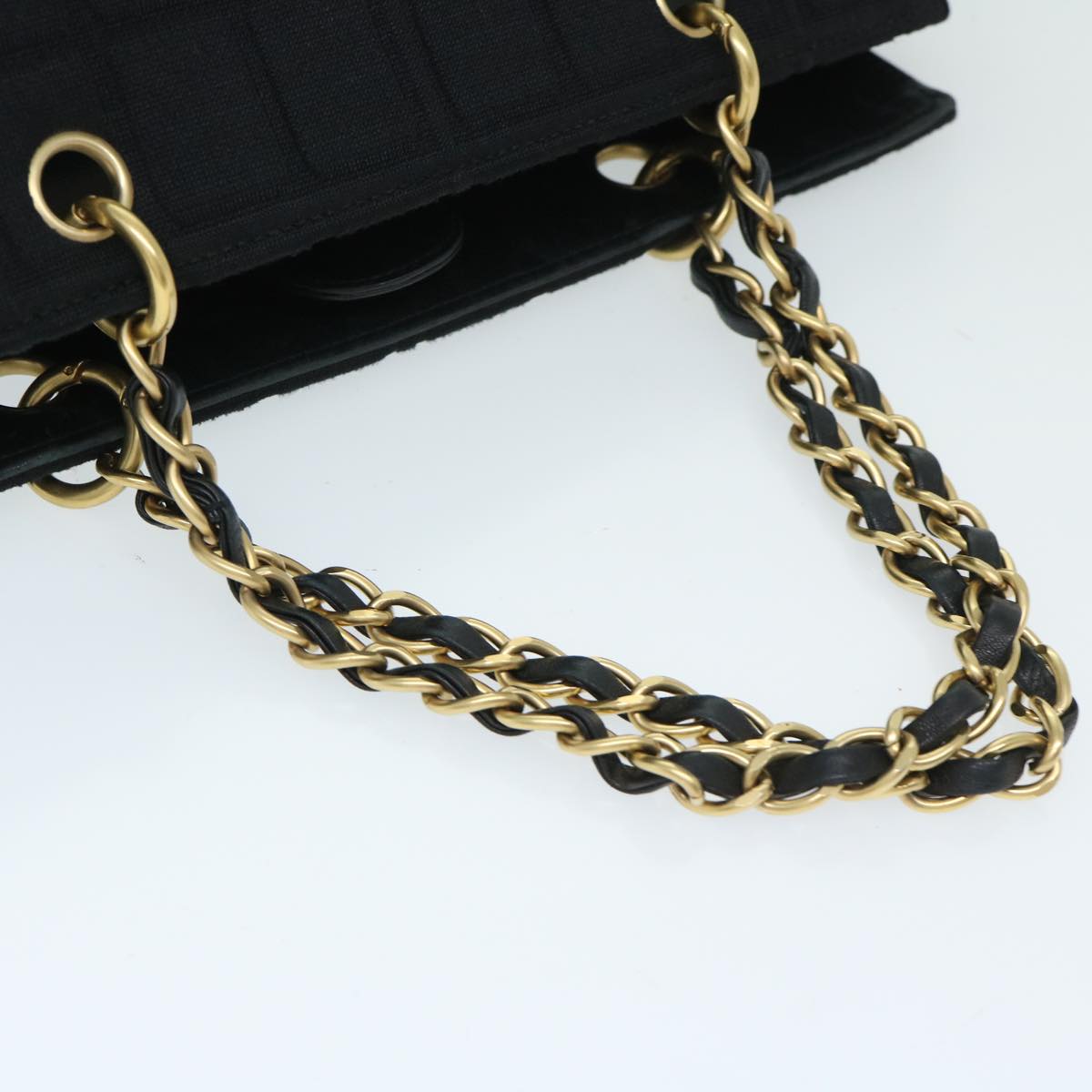 Top Quality Chanel Choco Bar Chain Hand Bag Cotton Black CC Auth bs12465