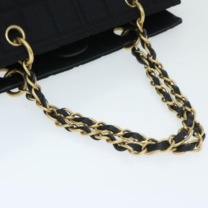 Top Quality Chanel Choco Bar Chain Hand Bag Cotton Black CC Auth bs12465