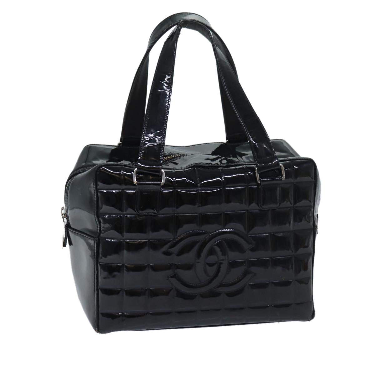 Top Quality Chanel COCO Mark Choco Bar Hand Bag Patent leather Black CC Auth bs13238