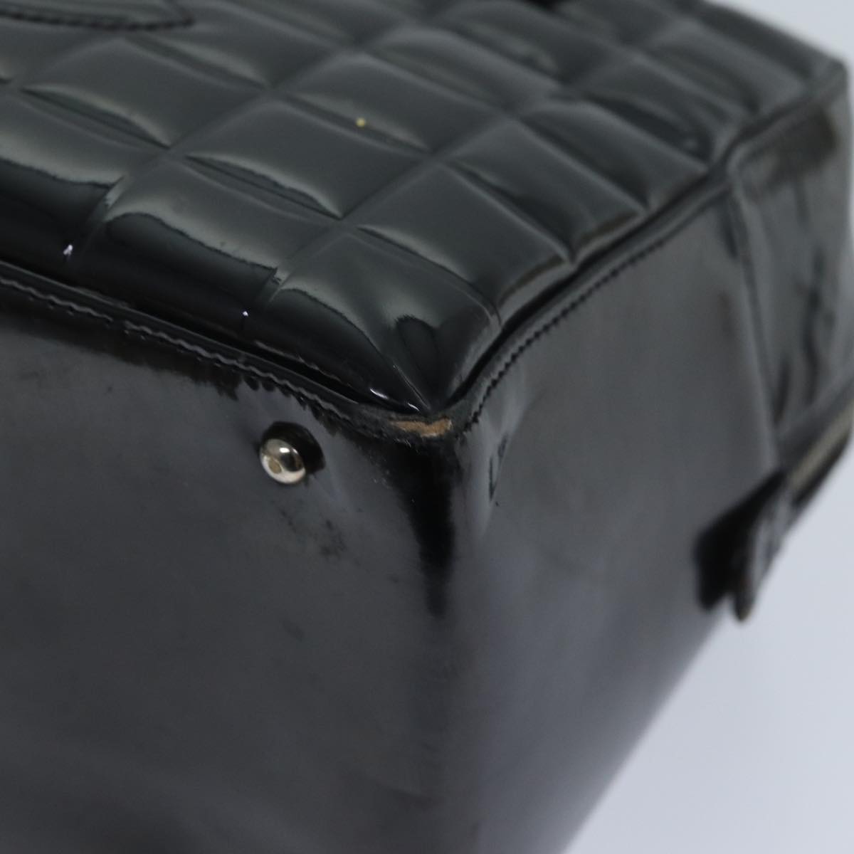 Top Quality Chanel COCO Mark Choco Bar Hand Bag Patent leather Black CC Auth bs13238
