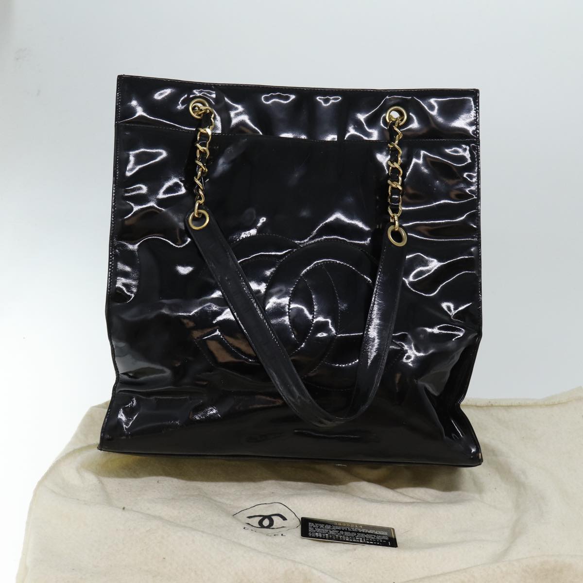 Top Quality Chanel COCO Mark Chain Shoulder Bag Patent Black CC Auth bs13327