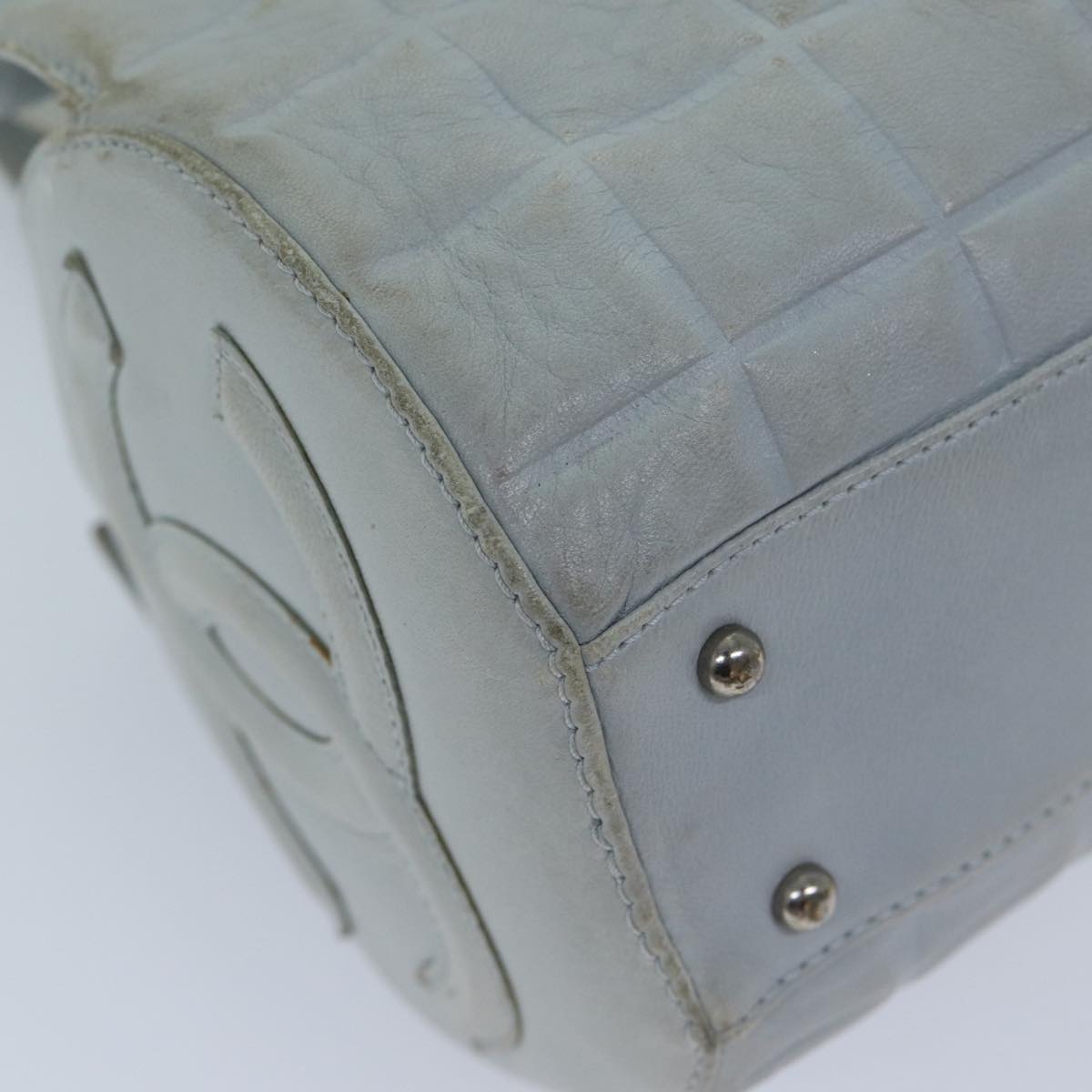 Top Quality Chanel COCO Mark Choco Bar Shoulder Bag Lamb Skin Blue CC Auth bs13362