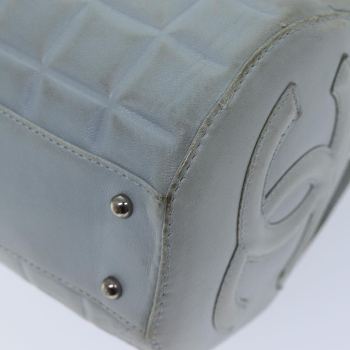 Top Quality Chanel COCO Mark Choco Bar Shoulder Bag Lamb Skin Blue CC Auth bs13362