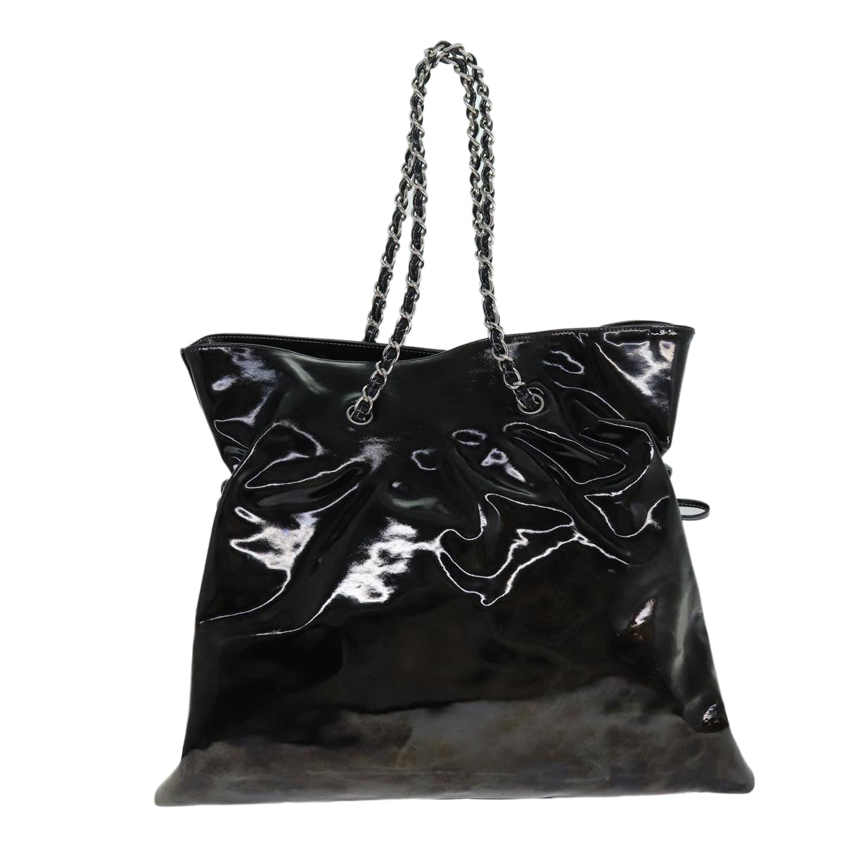 Top Quality Chanel COCO Mark Chain Shoulder Bag Patent leather Black CC Auth bs15342