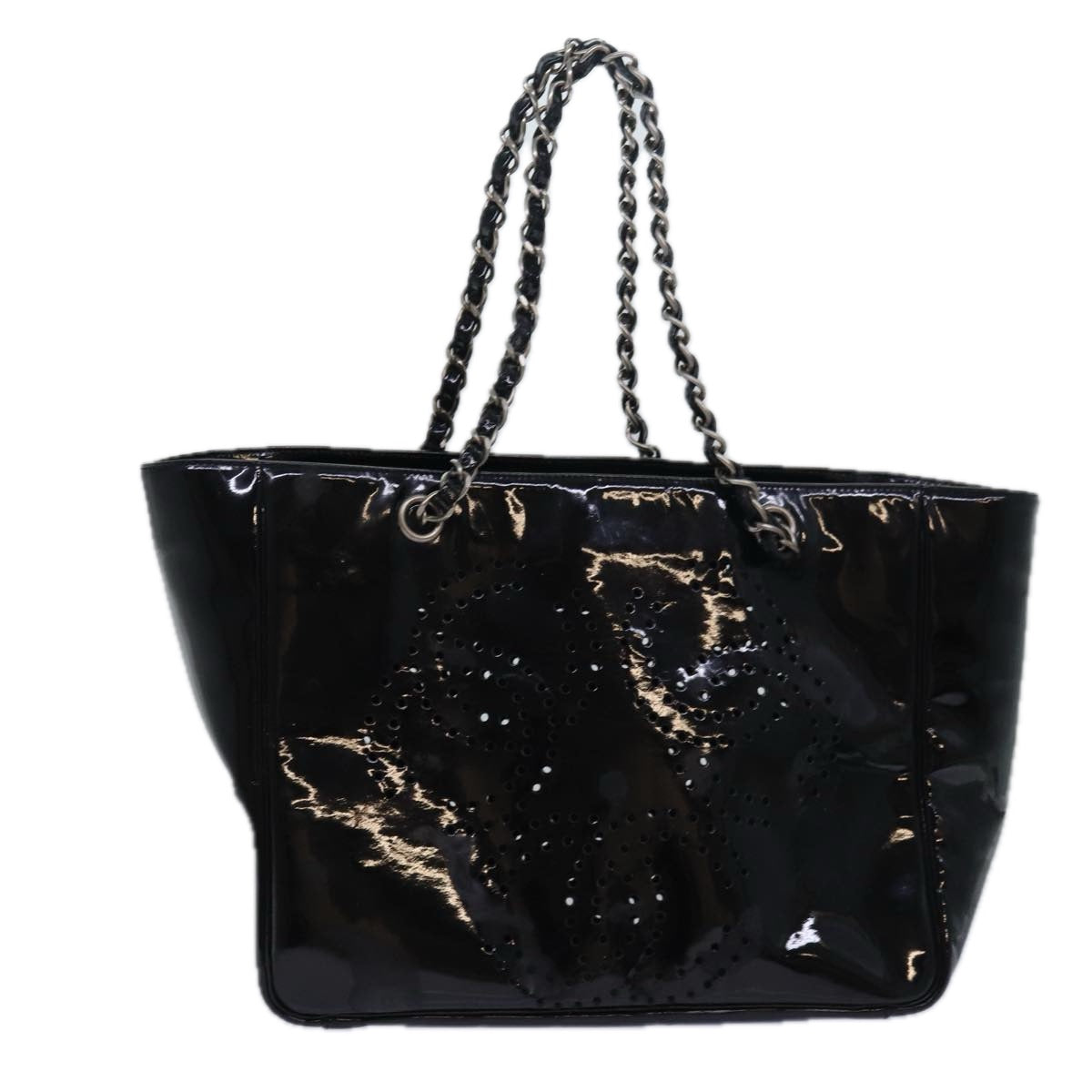 Top Quality Chanel Chain Triple Coco Tote Bag Enamel Black CC Auth bs15708