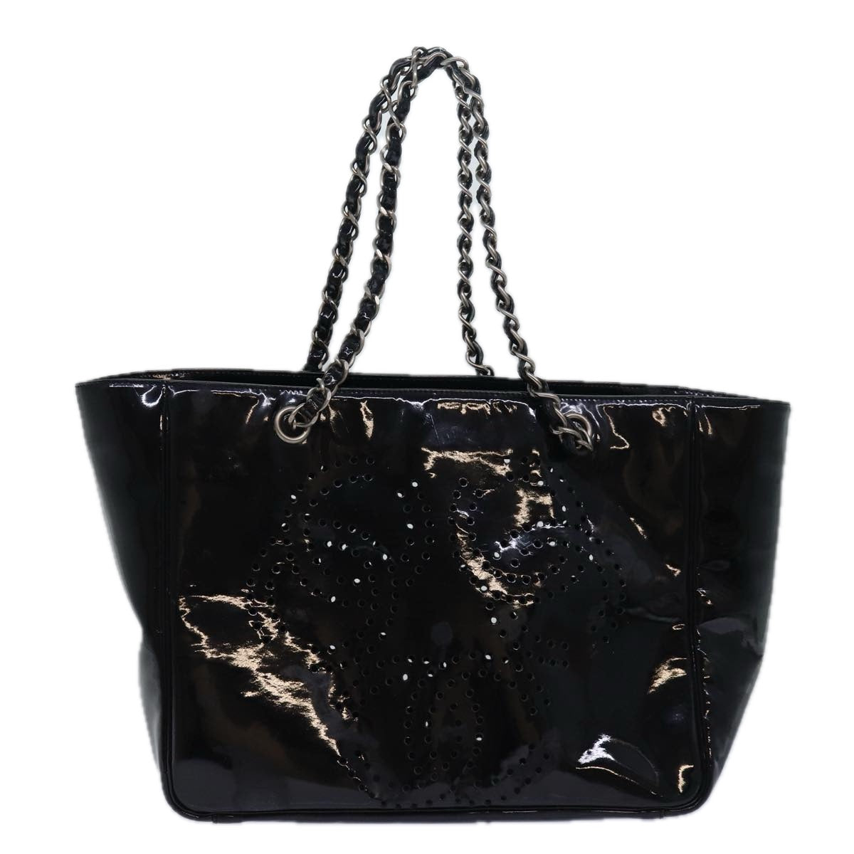 Top Quality Chanel Chain Triple Coco Tote Bag Enamel Black CC Auth bs15708