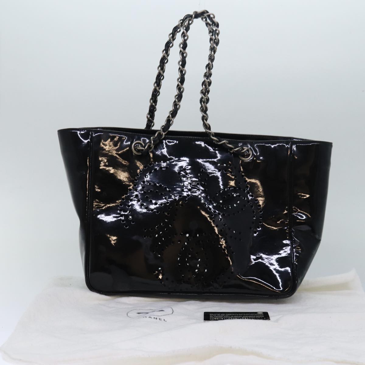 Top Quality Chanel Chain Triple Coco Tote Bag Enamel Black CC Auth bs15708