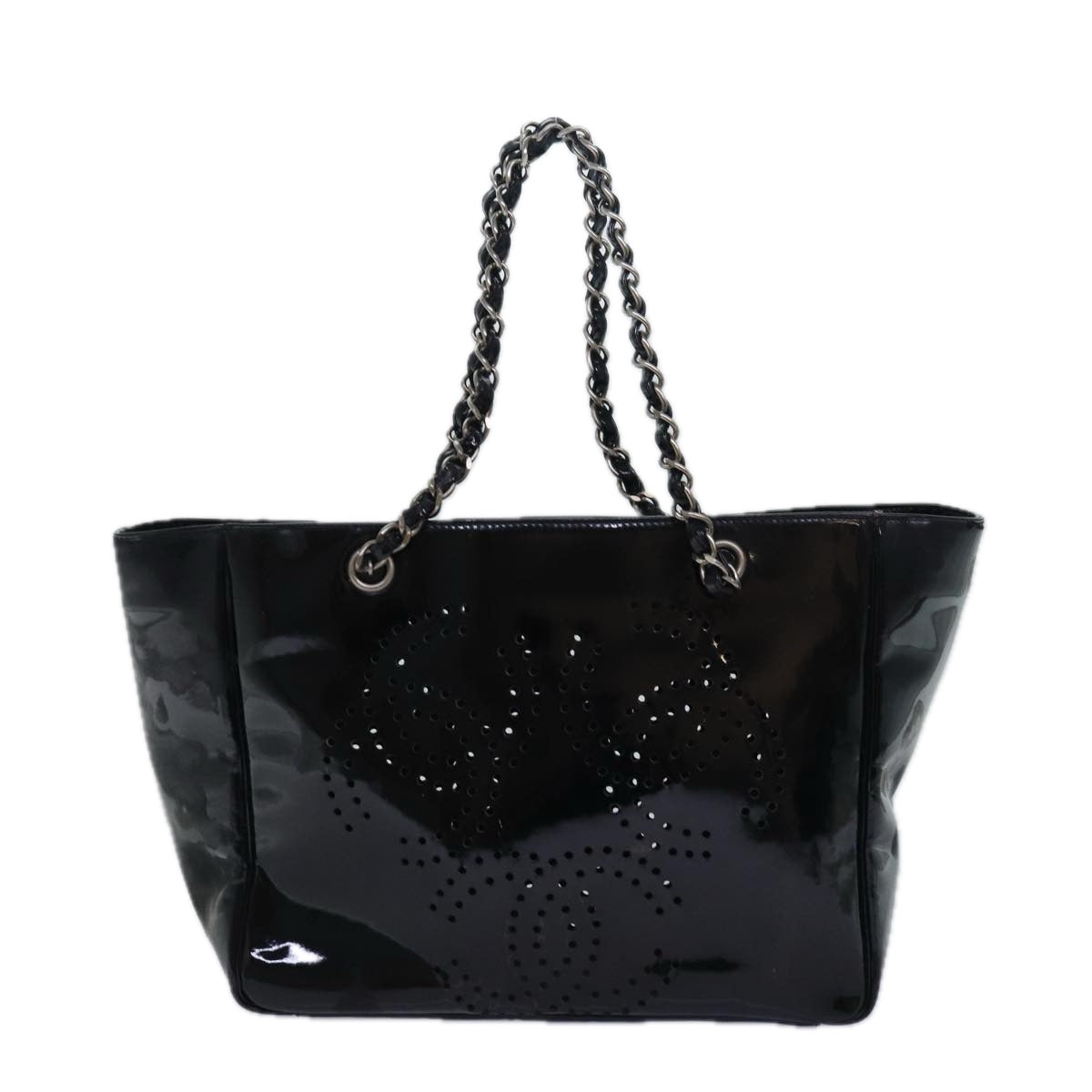 Top Quality Chanel Chain Triple Coco Tote Bag Enamel Black CC Auth bs15708