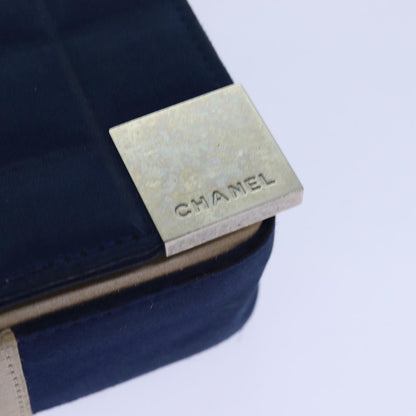 Top Quality Chanel Choco Bar Chain Hand Bag Satin Beige Navy CC Auth bs16725