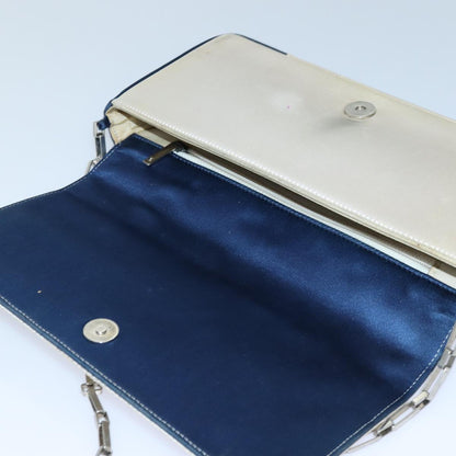 Top Quality Chanel Choco Bar Chain Hand Bag Satin Beige Navy CC Auth bs16725