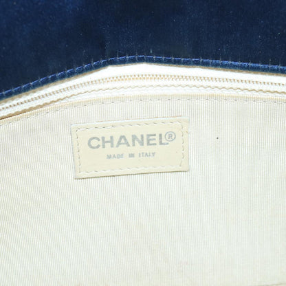 Top Quality Chanel Choco Bar Chain Hand Bag Satin Beige Navy CC Auth bs16725