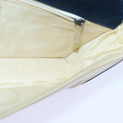 Top Quality Chanel Choco Bar Chain Hand Bag Satin Beige Navy CC Auth bs16725