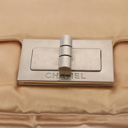 Top Quality Chanel Chain Shoulder Bag Satin Beige Silver CC Auth bs16982