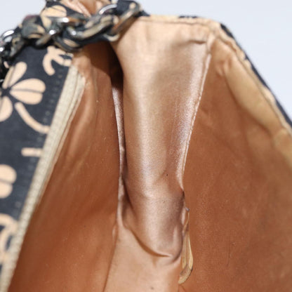 Top Quality Chanel Clover Turn Lock Chain Shoulder Bag Canvas Black Silver CC Auth bs16983