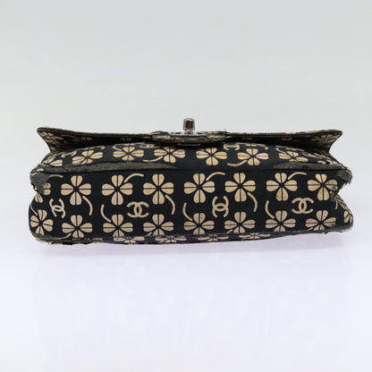 Top Quality Chanel Clover Turn Lock Chain Shoulder Bag Canvas Black Silver CC Auth bs16983