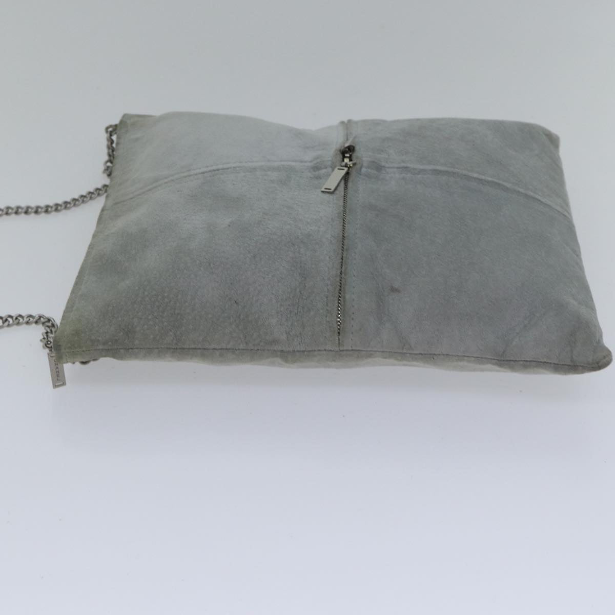 Top Quality Chanel Chain Shoulder Bag Suede Gray Silver CC Auth bs17158