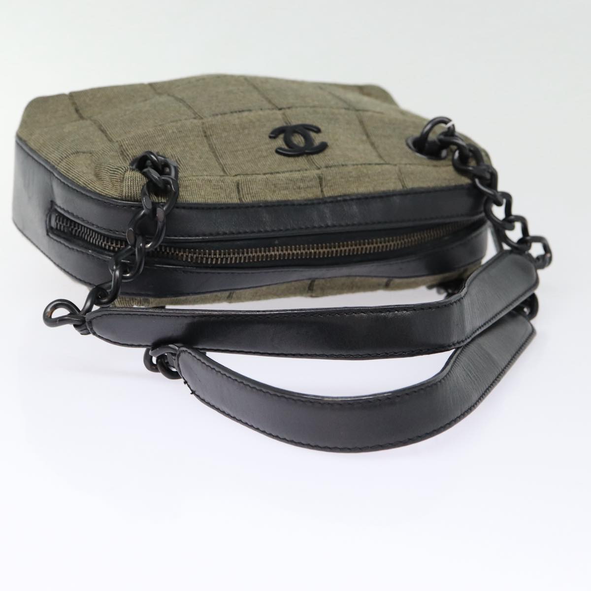Top Quality Chanel Choco Bar Chain Hand Bag Cotton Gray CC Auth bs17534