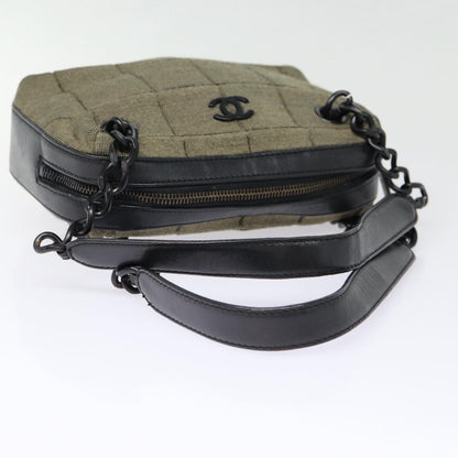 Top Quality Chanel Choco Bar Chain Hand Bag Cotton Gray CC Auth bs17534