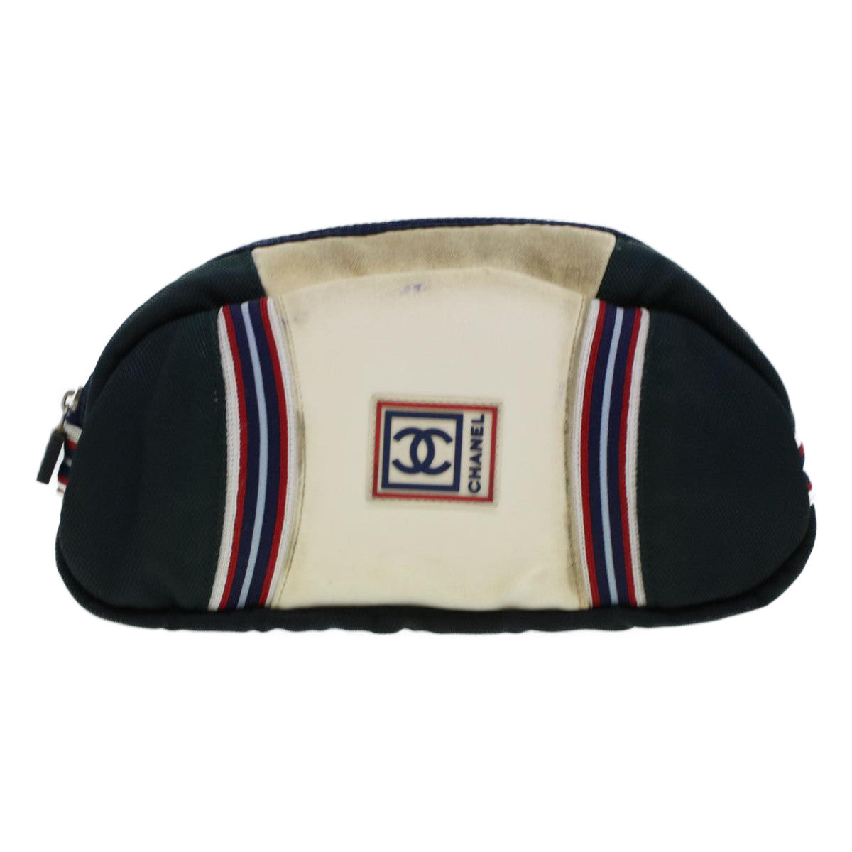 Top Quality Chanel Clutch Bag Canvas White Navy CC Auth bs5370