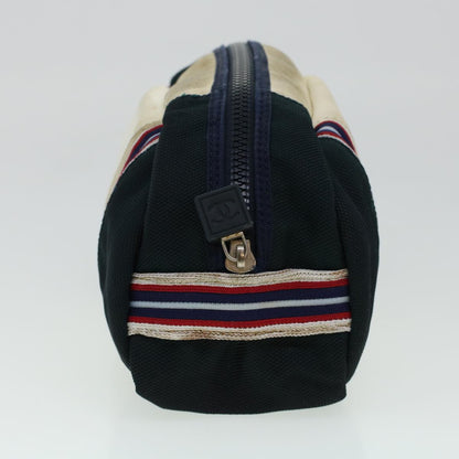 Top Quality Chanel Clutch Bag Canvas White Navy CC Auth bs5370