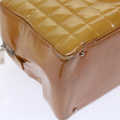 Top Quality Chanel Choco Bar Line Shoulder Bag Patent leather Yellow CC Auth bs7801